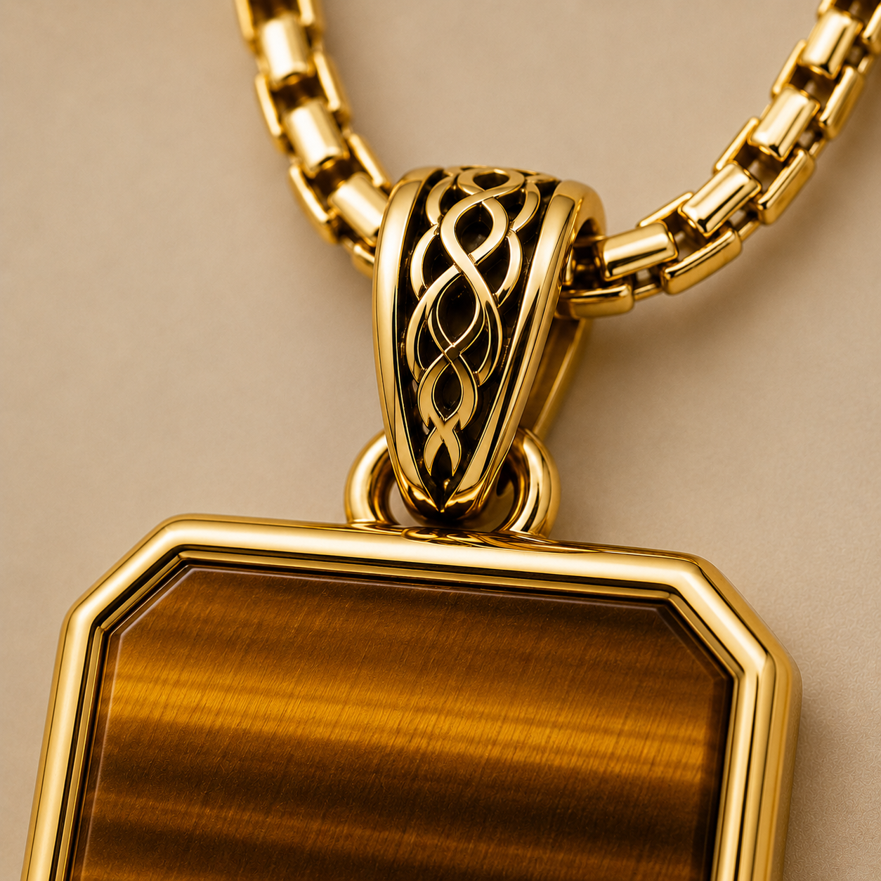 Tiger's Eye Pendant - Square (9k Gold)