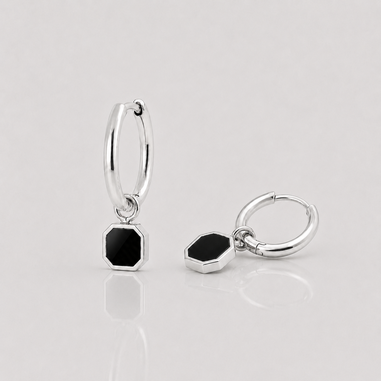 Square Onyx Dangle Earrings (Sterling Silver)