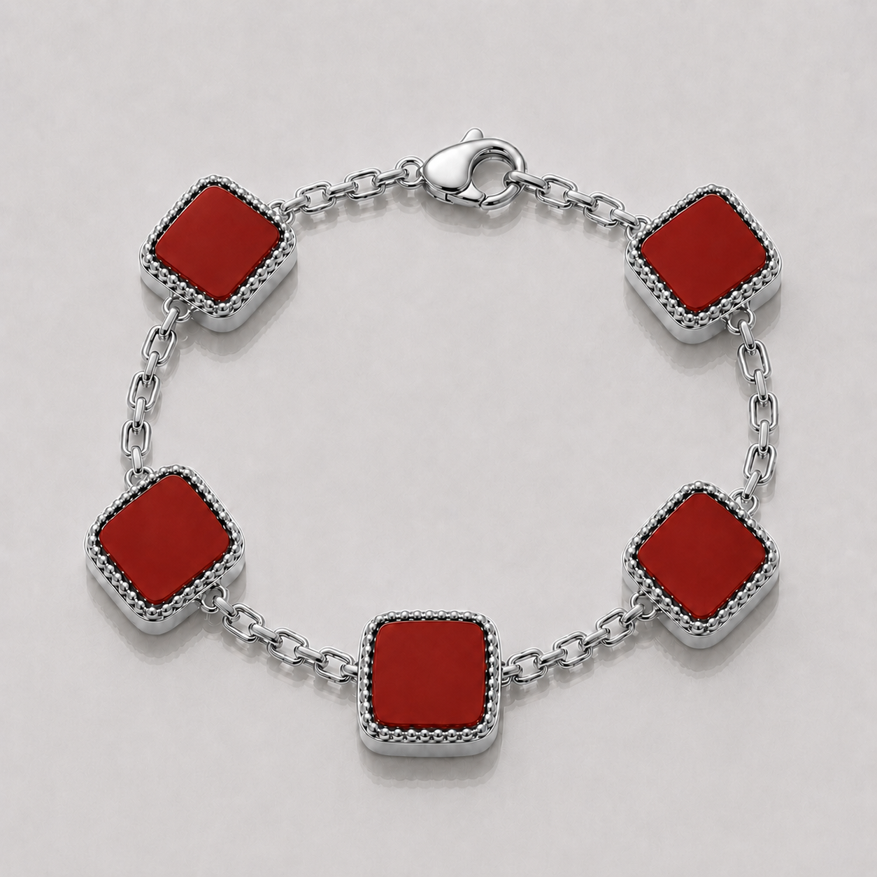 Carnelian Stone Motif Bracelet (Sterling Silver)