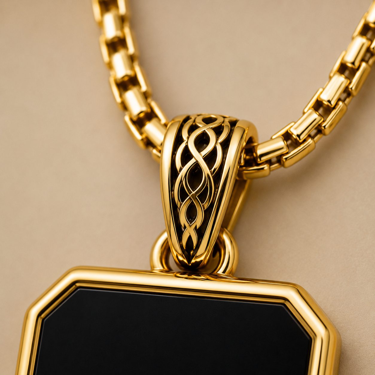 Square Onyx Pendant (9k Gold)