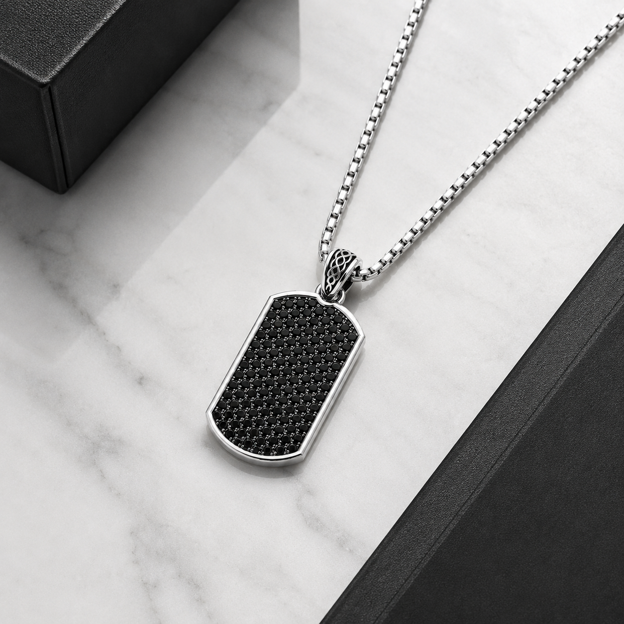 Black Diamond Pavé Tag (Sterling Silver)