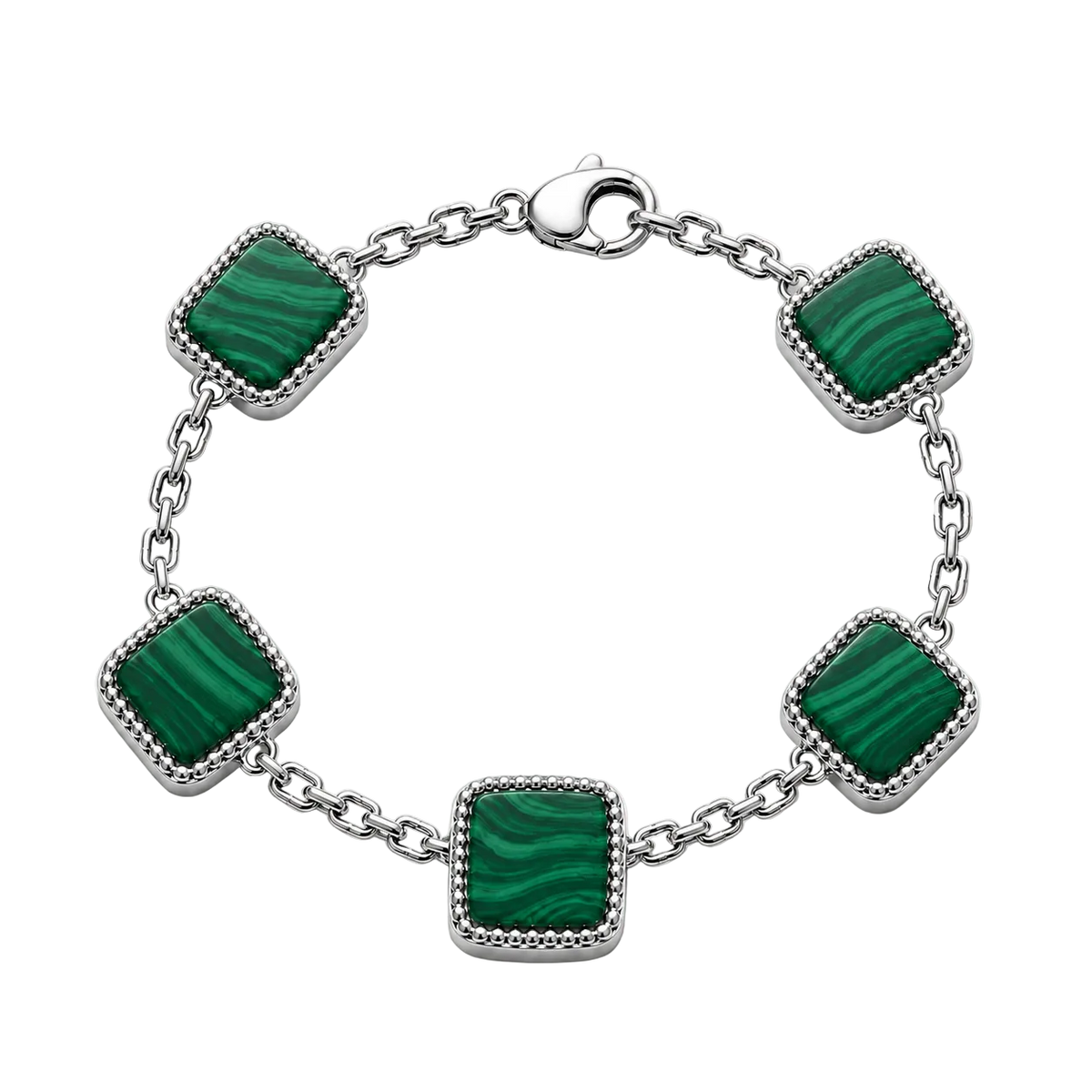Malachite Stone Motif Bracelet (Sterling Silver)