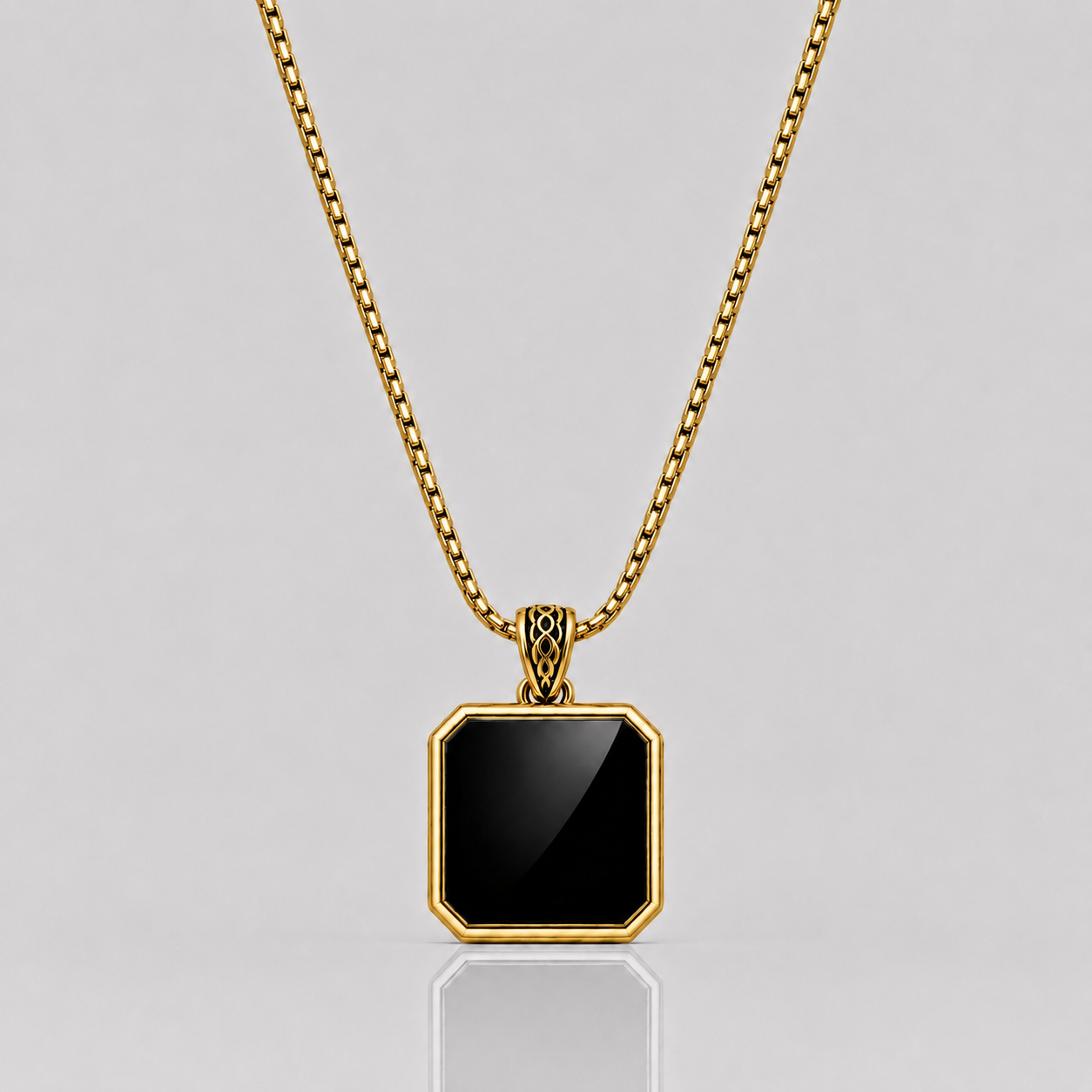Square Onyx Pendant (9k Gold)