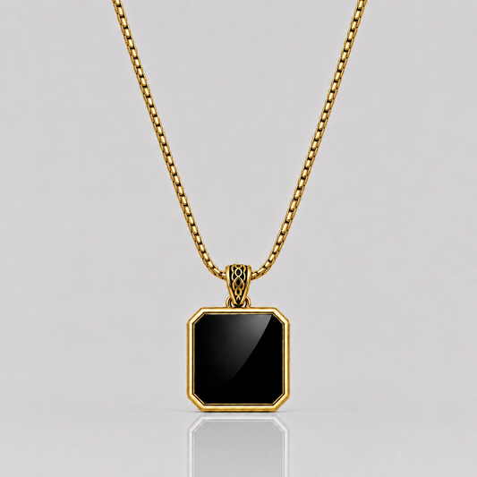 Square Onyx Pendant (9k Gold)