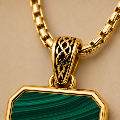 Malachite Pendant - Square (9k Gold)