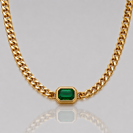 Gemstone Cuban Necklace (9K Gold)