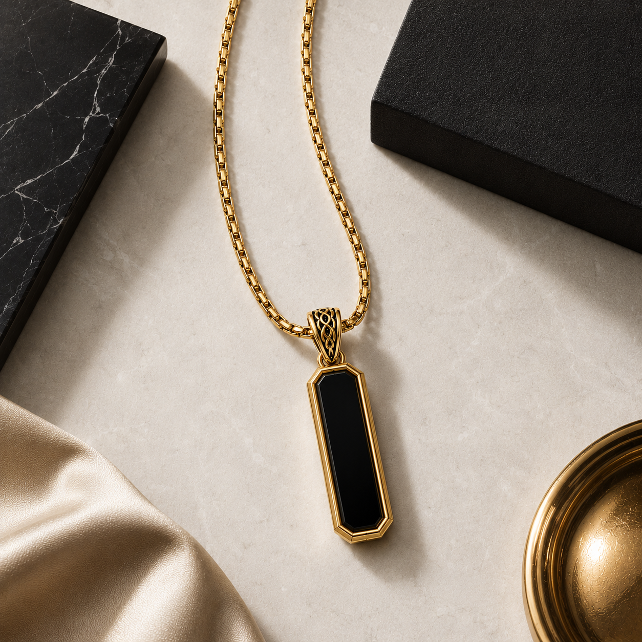 Onyx Bar Pendant (Solid 9k Gold)