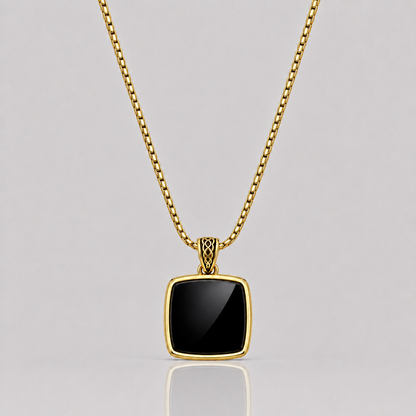 Cushion Onyx Pendant (Gold)