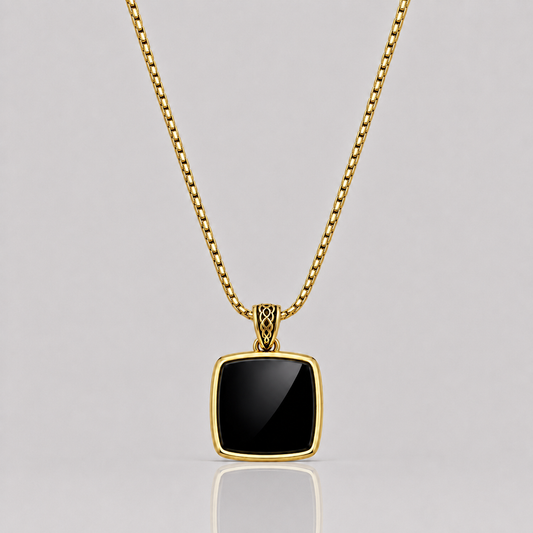 Cushion Onyx Pendant (Gold)
