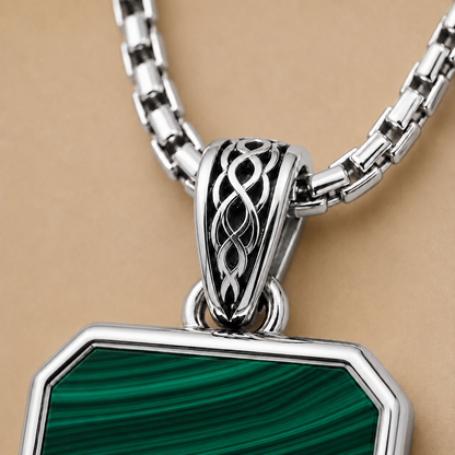 Malachite Pendant - Square (Sterling Silver)