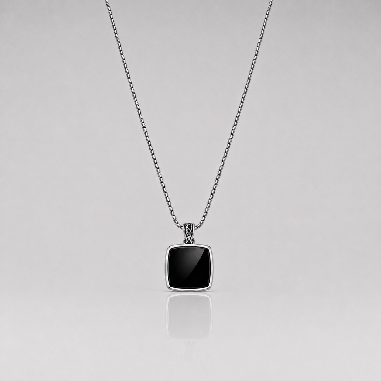 Cushion Onyx Pendant (Sterling Silver)
