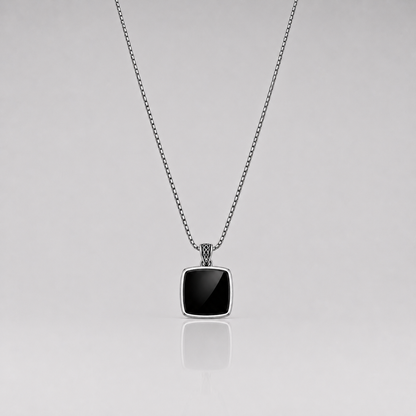 Cushion Onyx Pendant (Sterling Silver)