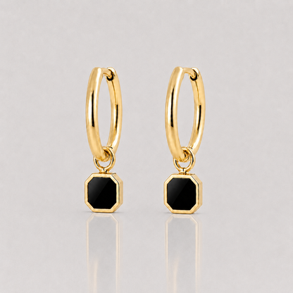 Square Onyx Dangle Earrings (9k Gold)