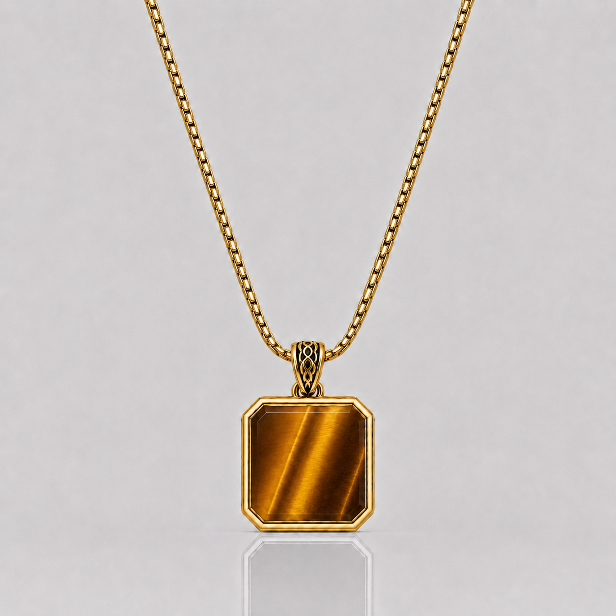 Tiger's Eye Pendant - Square (9k Gold)