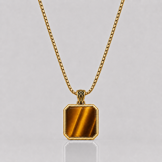 Tiger's Eye Pendant - Square (9k Gold)