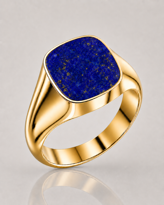 Cushion Signet Ring with Lapis Lazuli (Gold)