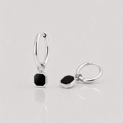 Square Onyx Dangle Earrings (Sterling Silver)