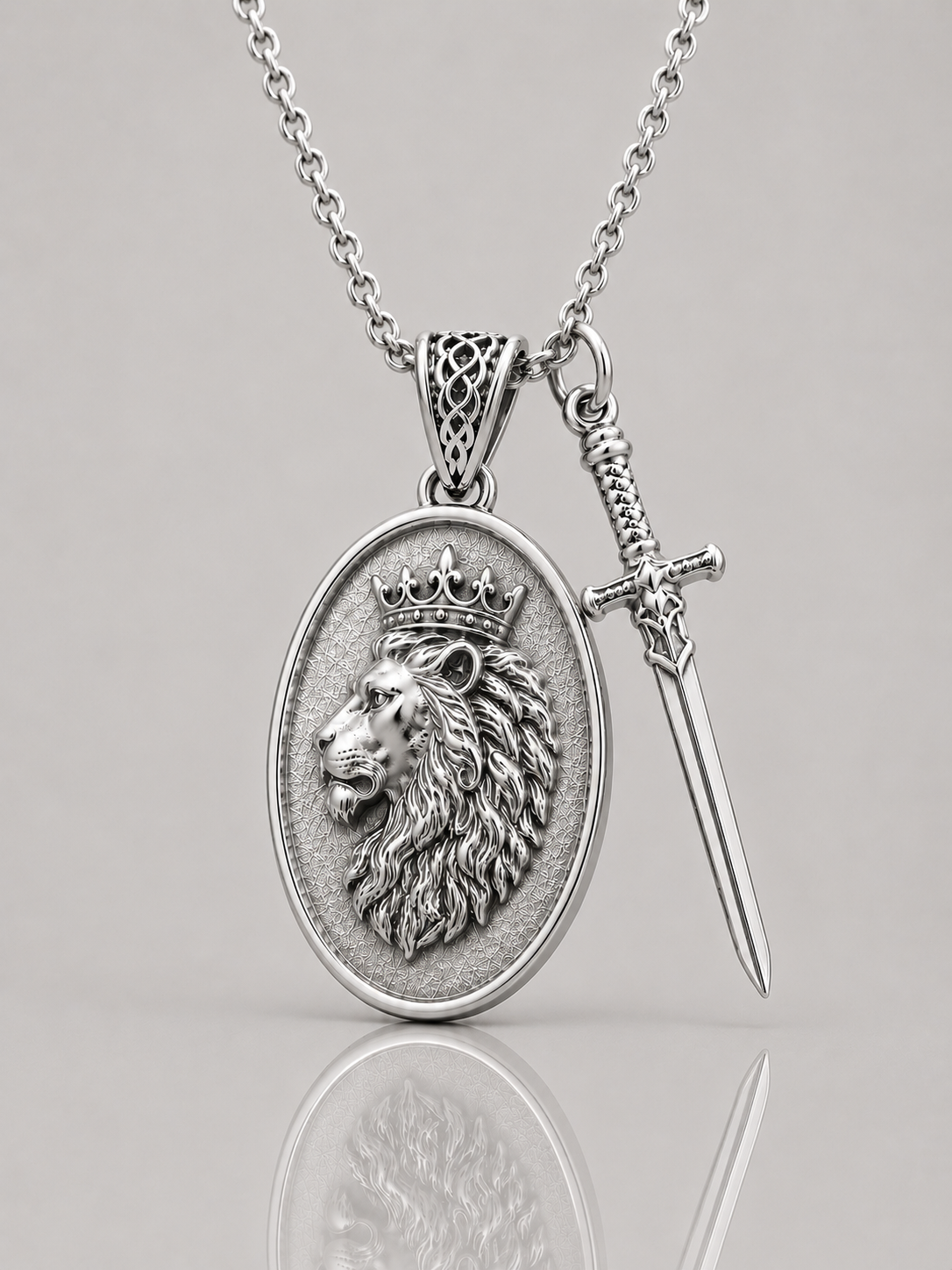 Lion and Sword Pendant (Sterling Silver)