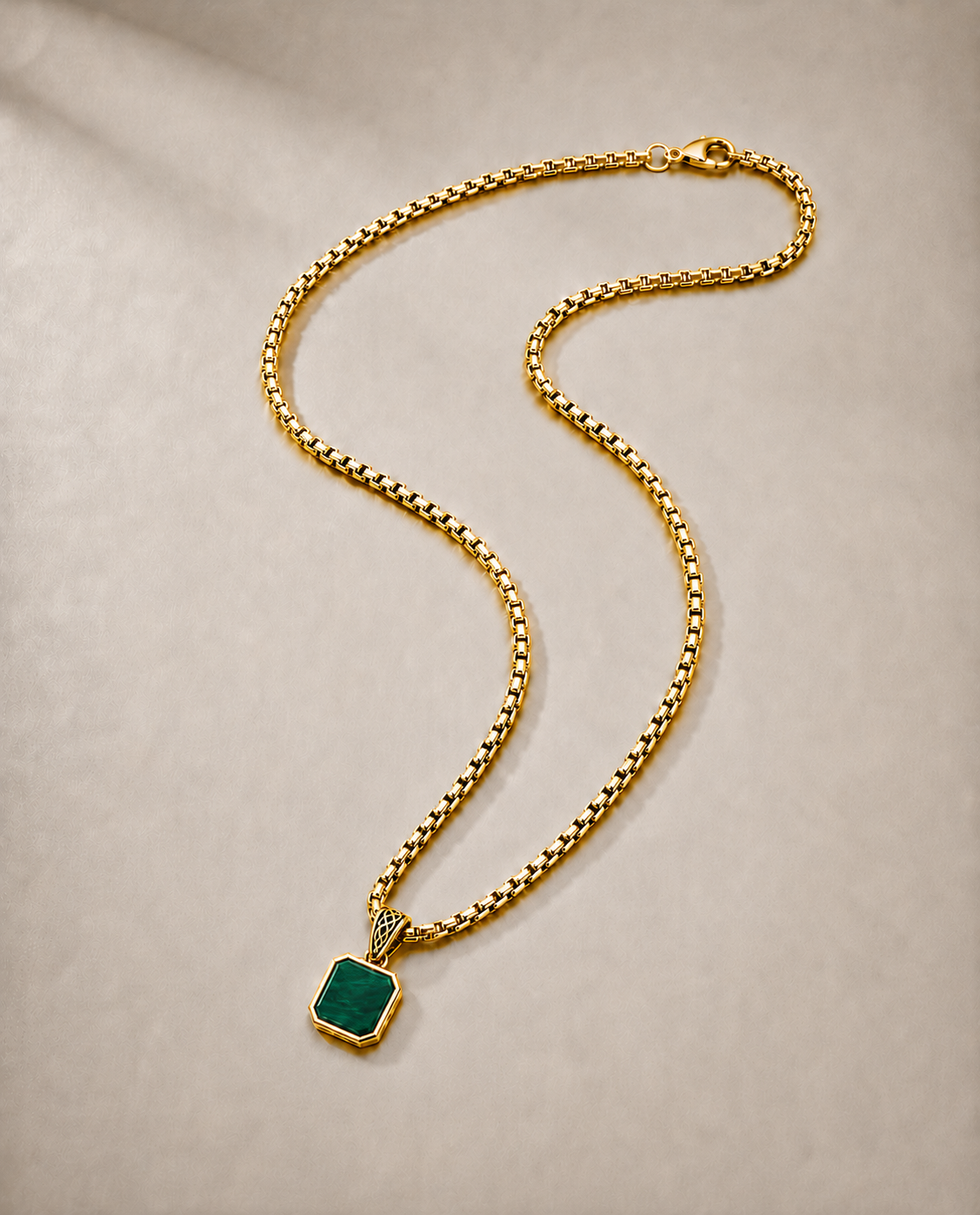 Malachite Pendant - Square (9k Gold)