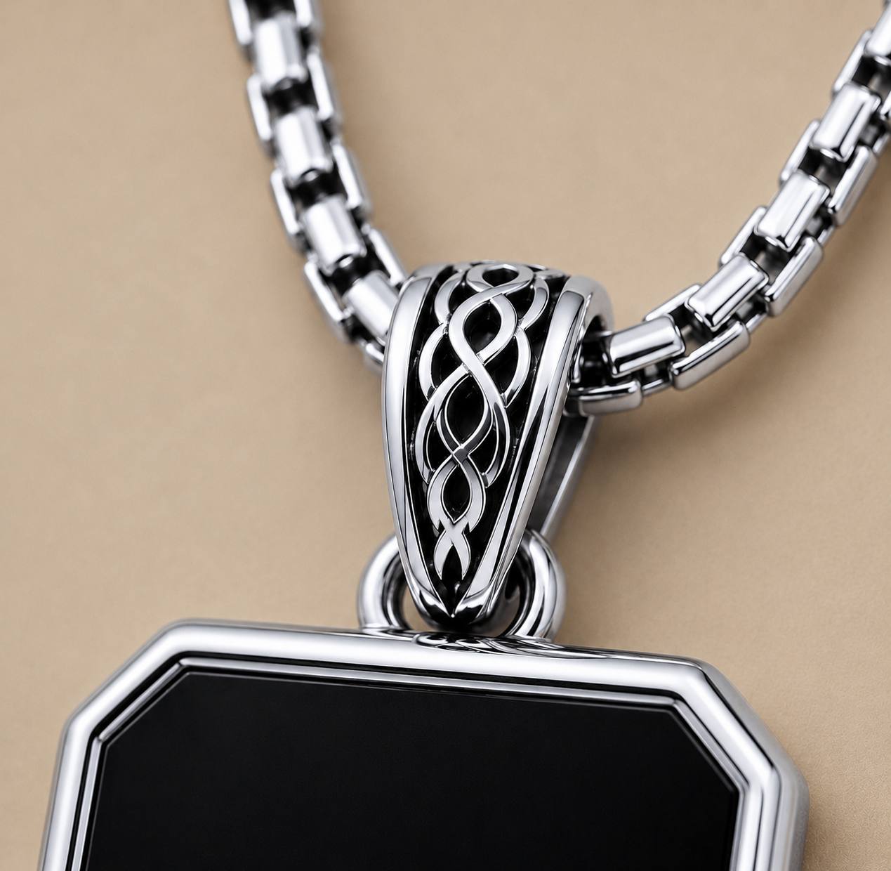 Onyx Pendant - Square (Sterling Silver)