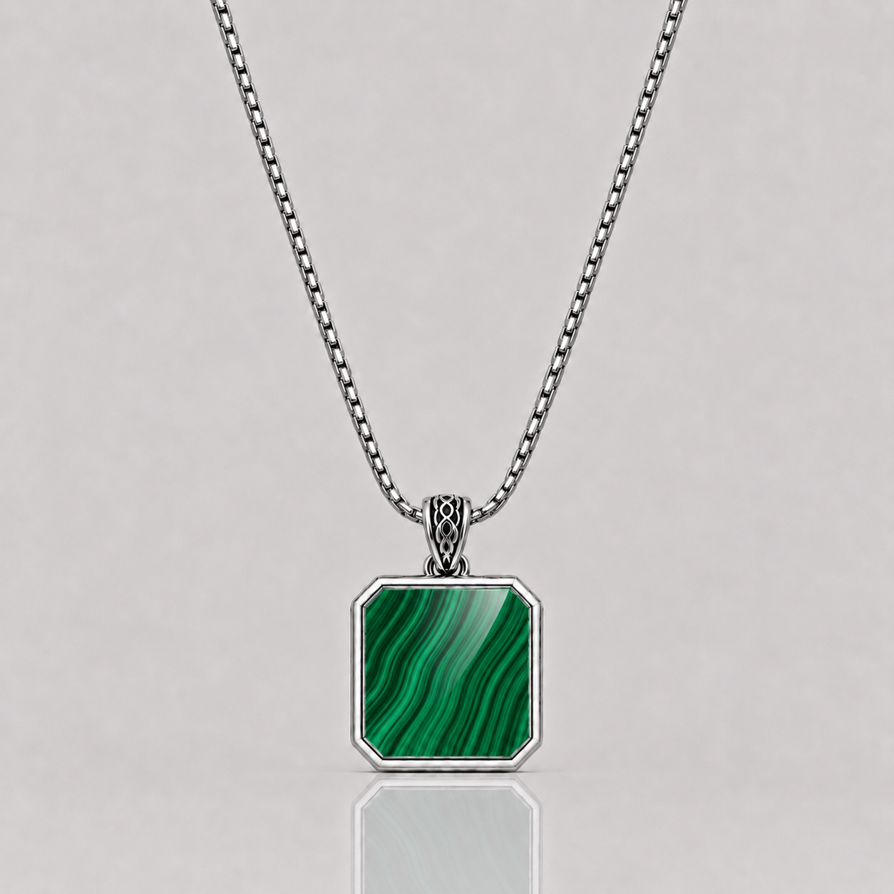 Malachite Pendant - Square (Sterling Silver)