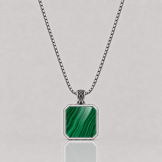 Malachite Pendant - Square (Sterling Silver)