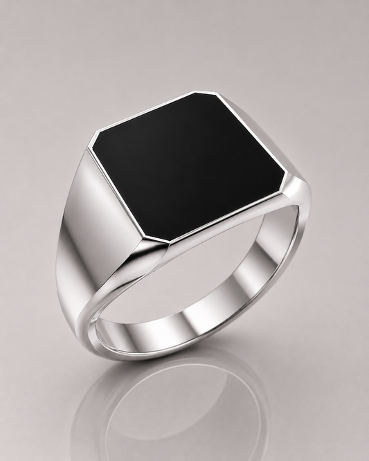 Asscher Signet with Onyx (Sterling Silver)