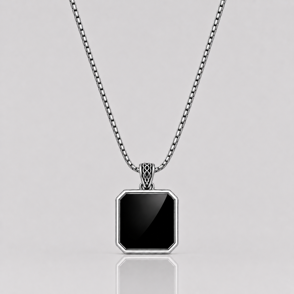 Onyx Pendant - Square (Sterling Silver)