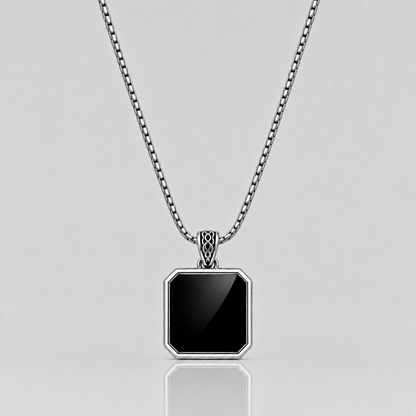 Onyx Pendant - Square (Sterling Silver)