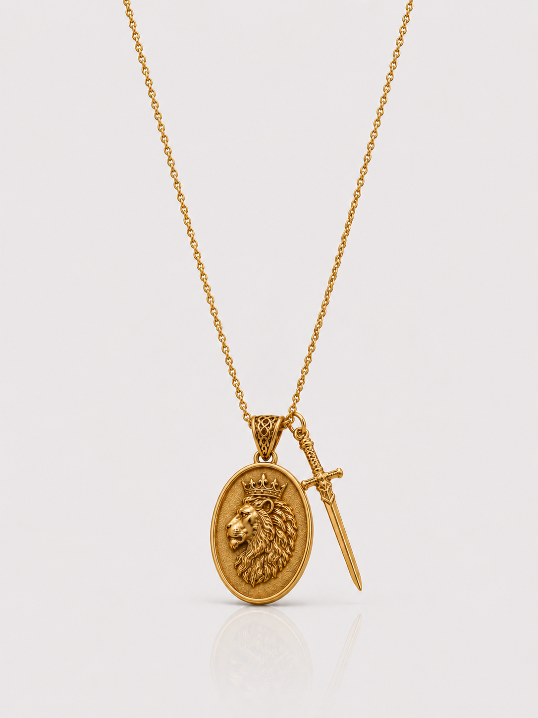 Lion and Sword Pendant (9k Yellow Gold)