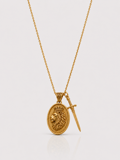 Lion and Sword Pendant (9k Yellow Gold)