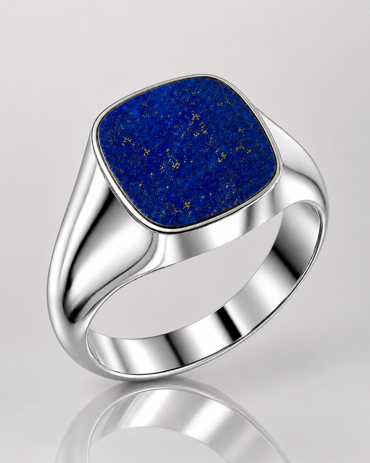 Cushion Signet Ring with Lapis Lazuli (Sterling Silver)