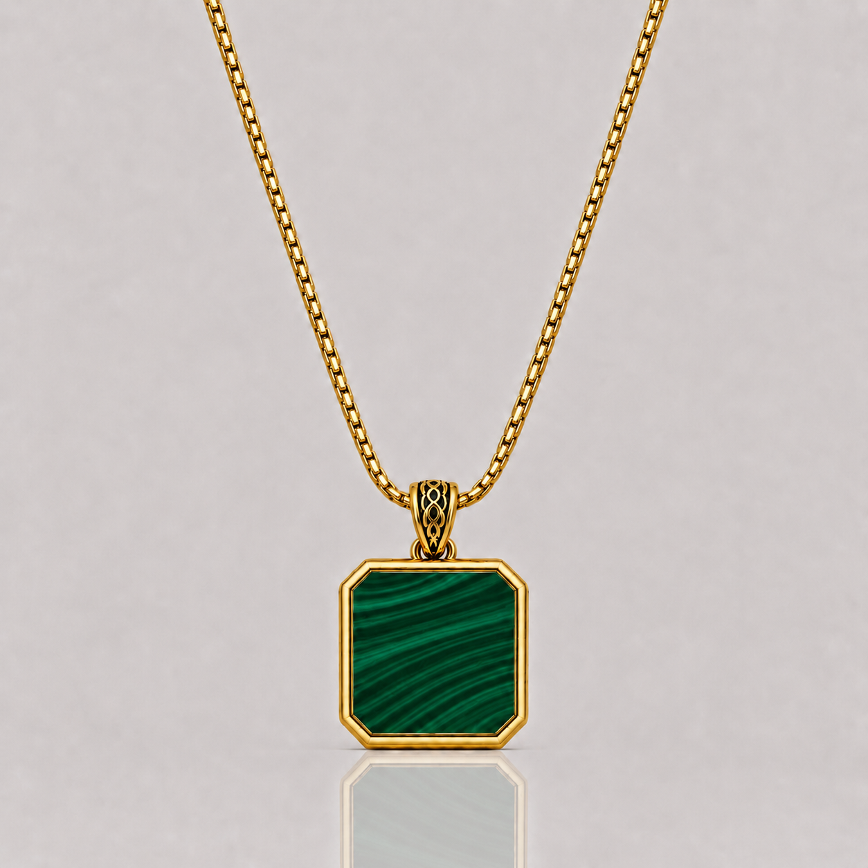 Malachite Pendant - Square (9k Gold)
