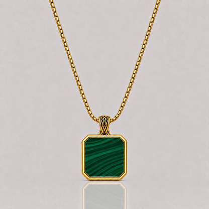 Malachite Pendant - Square (9k Gold)
