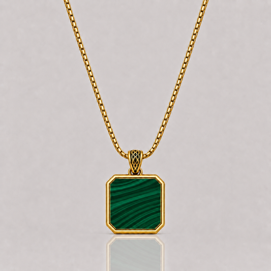 Malachite Pendant - Square (9k Gold)