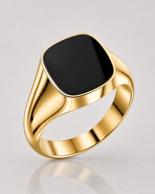 Cushion Signet Ring with Onyx (Gold)
