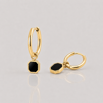 Square Onyx Dangle Earrings (9k Gold)