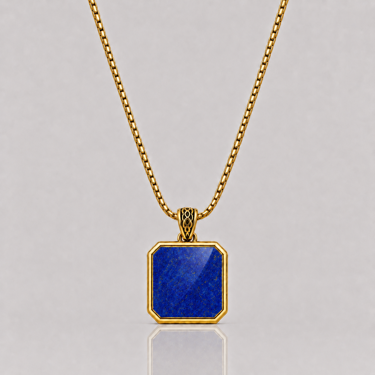 Lapis Lazuli Pendant - Square (9k Gold)