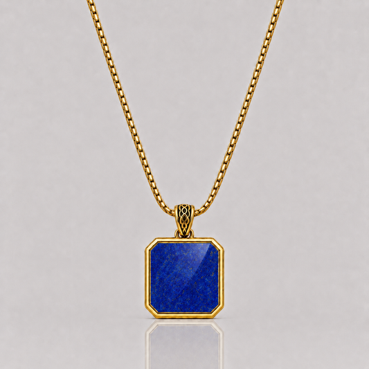 Lapis Lazuli Pendant - Square (9k Gold)