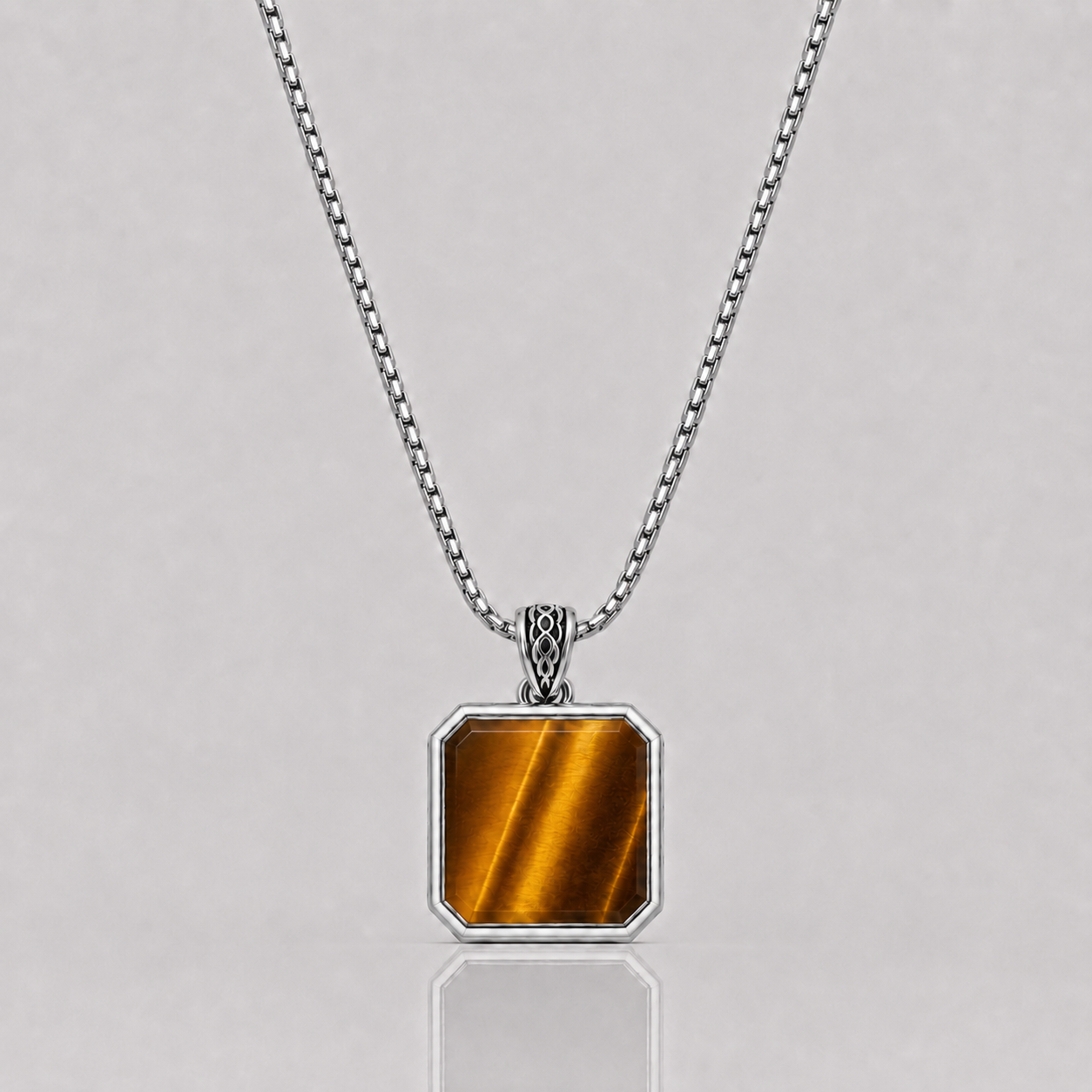 Tiger's Eye Pendant - Square (Sterling Silver)