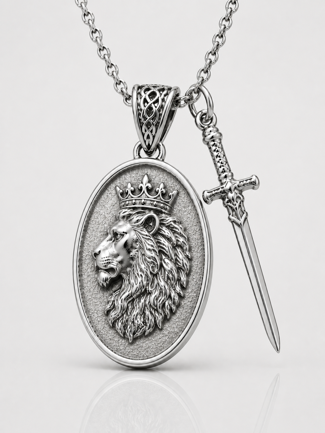 Lion and Sword Pendant (Sterling Silver)
