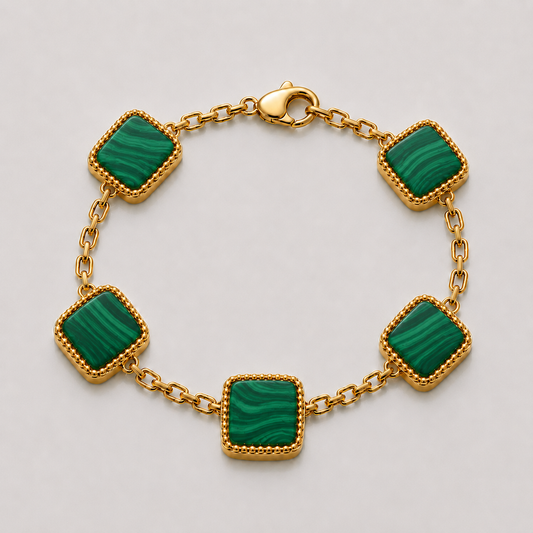Malachite Stone Motif Bracelet (Gold)