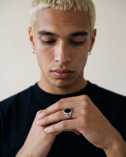 Oval Signet Ring with Onyx (Sterling Silver)
