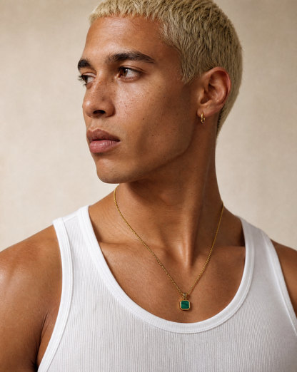 Malachite Pendant - Square (9k Gold)