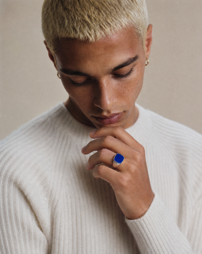 Cushion Signet Ring with Lapis Lazuli (Sterling Silver)