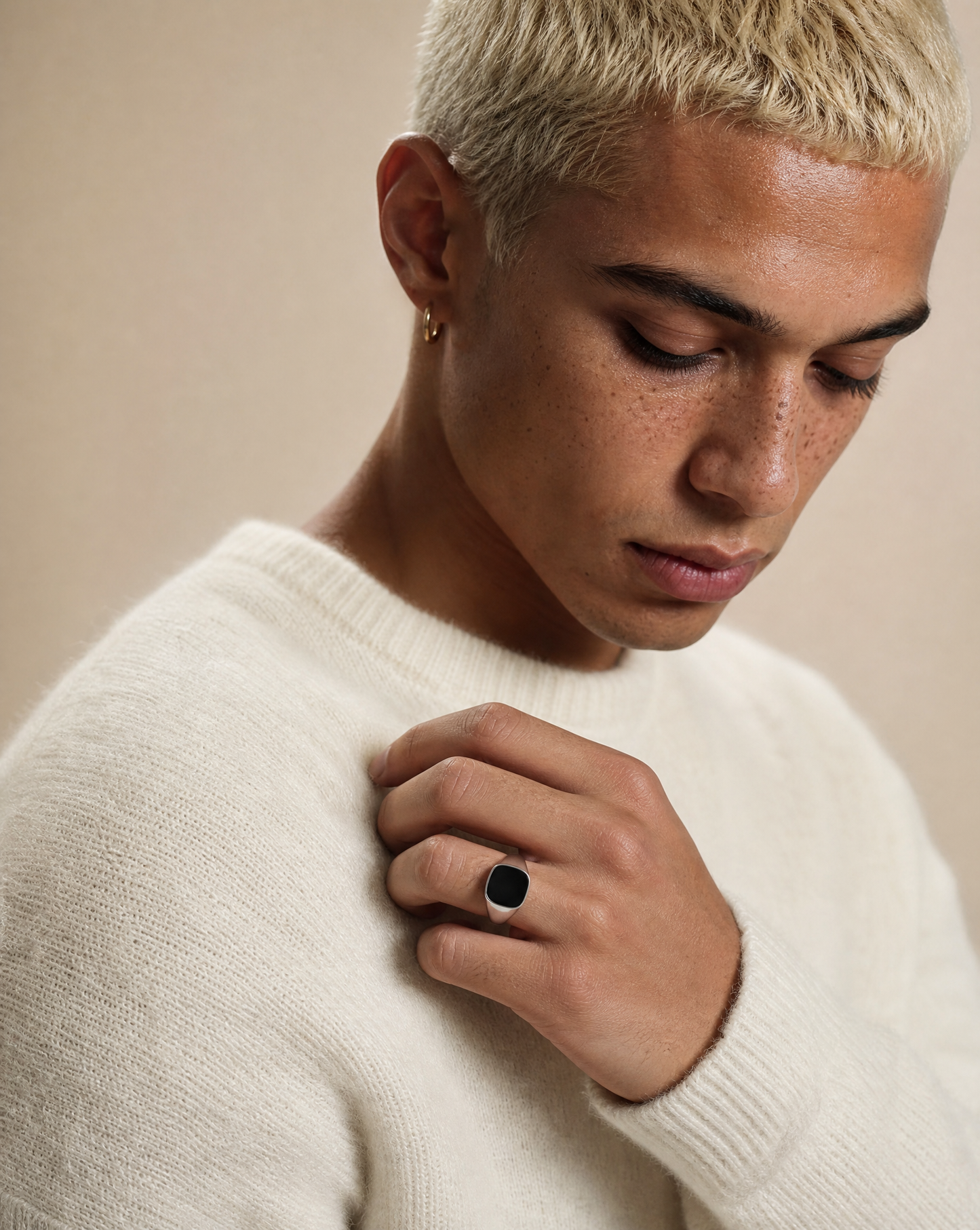 Cushion Signet Ring with Onyx (Sterling Silver)