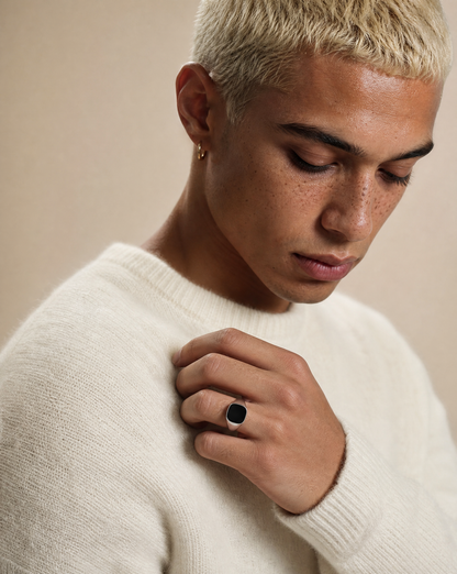 Cushion Signet Ring with Onyx (Sterling Silver)