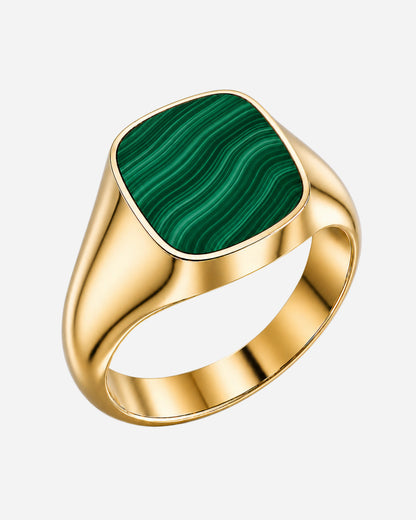 Cushion Signet Ring with Malachite (Gold)