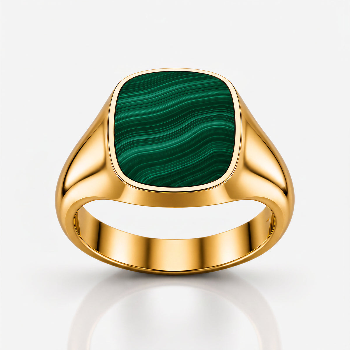 Cushion Signet Ring with Malachite (Gold)