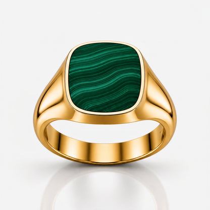 Cushion Signet Ring with Malachite (Gold)